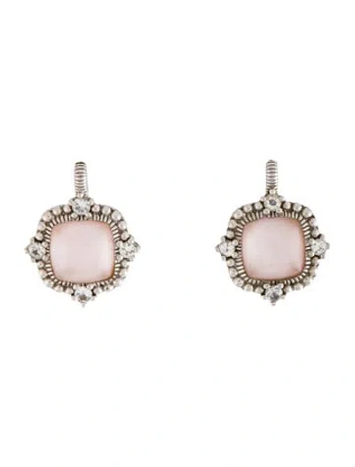 Pre-owned Judith Ripka Mother Of Pearl, Quartz, & Sapphire Earclip Earrings In Multicolor