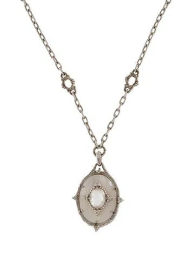 Pre-owned Judith Ripka Mother Of Pearl, Quartz & Sapphire Pendant Necklace In Multi