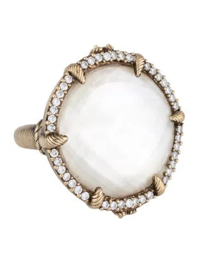 Pre-owned Judith Ripka Mother Of Pearl Quartz Double & Cubic Zirconia Cocktail Ring In Multicolor