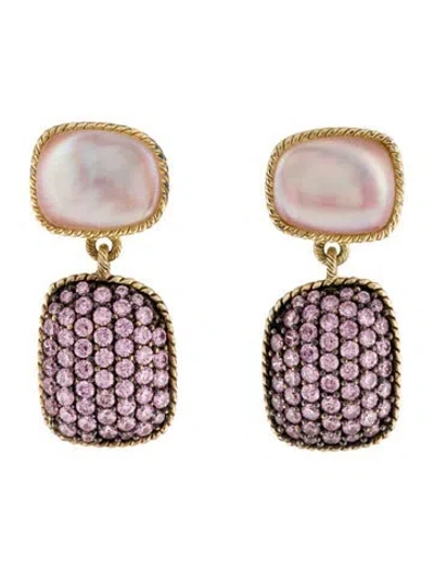Pre-owned Judith Ripka Mother Of Pearl Quartz Doublet & Cubic Zirconia Drop Earrings In Pink