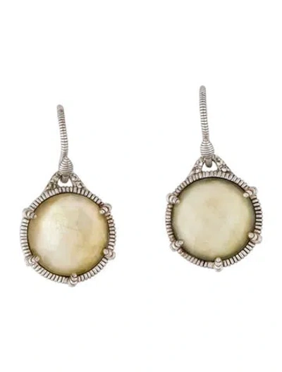 Pre-owned Judith Ripka Mother Of Pearl, Sapphire & Quartz Doublet Drop Earrings In Multi