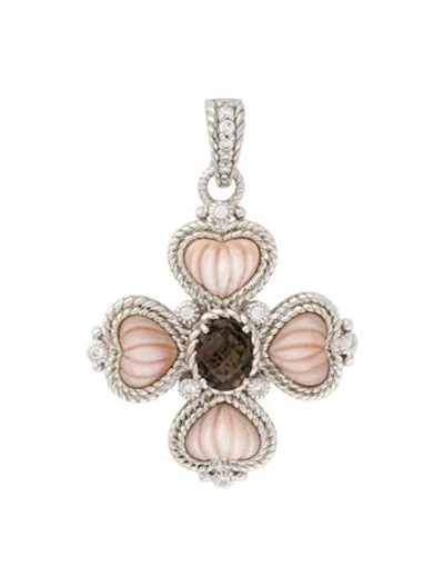 Pre-owned Judith Ripka Mother Of Pearl, Smoky Quartz & Cubic Zirconia Heart Cross Pendant In Multi