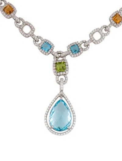 Pre-owned Judith Ripka Multistone & Cubic Zirconia Pendant Necklace, 18.25" In Blue/clear/green