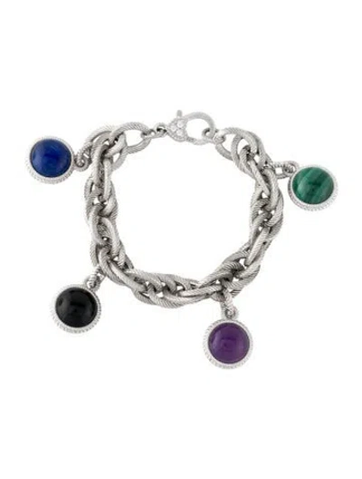 Pre-owned Judith Ripka Multistone Charm Bracelet, 7" In Multicolor