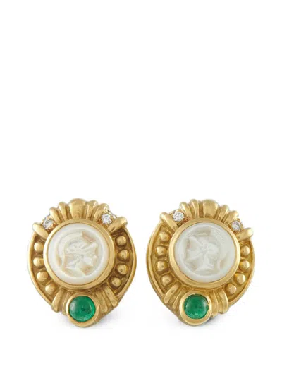 Pre-owned Judith Ripka Multi-stone Clip-on Earrings In Gold