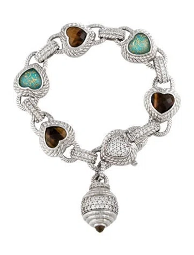Pre-owned Judith Ripka Multistone Heart Bracelet, 6.5" In Multicolor