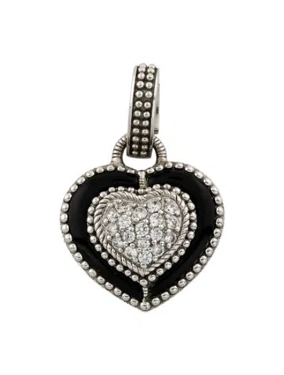 Pre-owned Judith Ripka Onyx & Cubic Zirconia Heart Pendant Enhancer In Multi