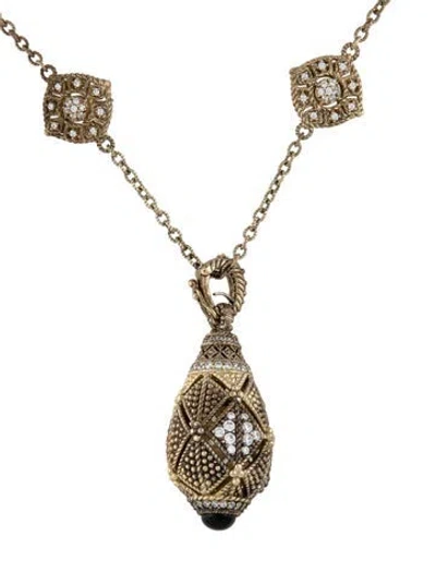Pre-owned Judith Ripka Onyx & Cubic Zirconia Pendant Necklace, 36" In Black/clear