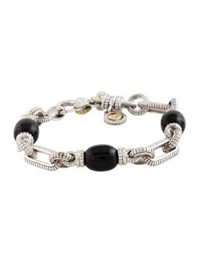 Pre-owned Judith Ripka Onyx & Diamond Bead Bracelet, 6.5" In Black