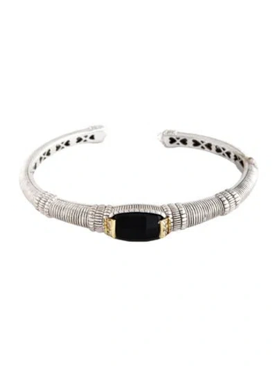 Pre-owned Judith Ripka Onyx & Diamond Cuff Bracelet, 6.25" In Multi