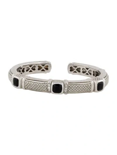 Pre-owned Judith Ripka Onyx & Diamond Cuff Bracelet, 6.25" In Multicolor