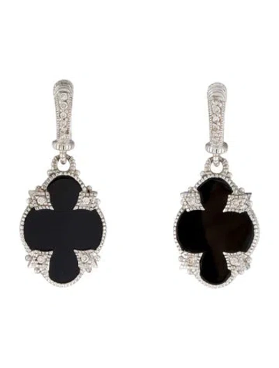 Pre-owned Judith Ripka Onyx & Diamond Drop Earrings In Multi