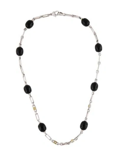 Pre-owned Judith Ripka Onyx & Diamond Station Chain Necklace, 18" In Multicolor