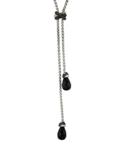 Pre-owned Judith Ripka Onyx & Spinel Lariat Chain Necklace, 35" In Multi