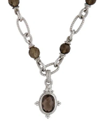 Pre-owned Judith Ripka Onyx, Citrine & Smoky Quartz Pendant Necklace, 17.5" In Multicolor
