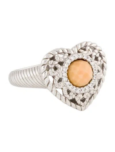 Pre-owned Judith Ripka Opal & Cubic Zirconia Heart Cocktail Ring In Multi