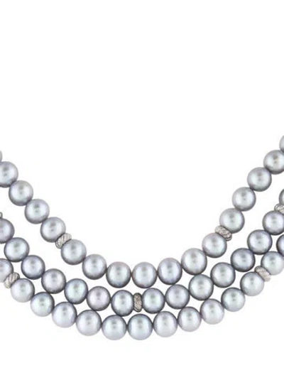 Pre-owned Judith Ripka Pearl & Amethyst Multi Strand Necklace, 20" In Transparent