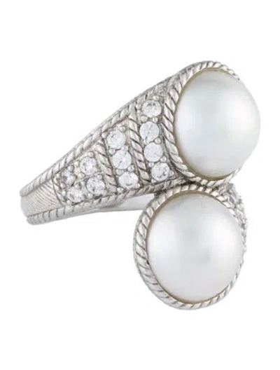 Pre-owned Judith Ripka Pearl & Cubic Zirconia Cocktail Ring In Multi