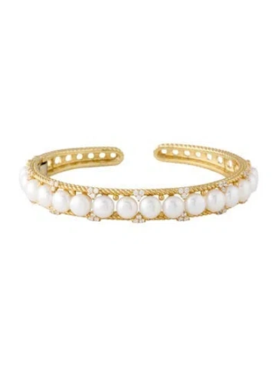 Pre-owned Judith Ripka Pearl & Cubic Zirconia Colette Cuff Bracelet, 7" In Multi