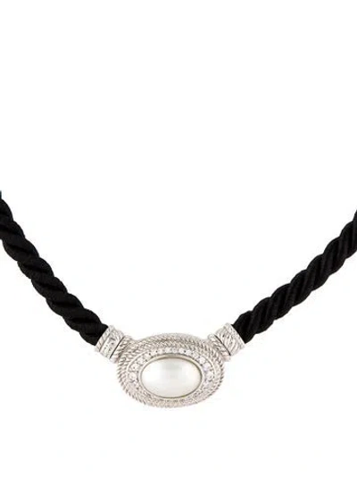 Pre-owned Judith Ripka Pearl & Cubic Zirconia Cord Necklace, 18.5" In Multi