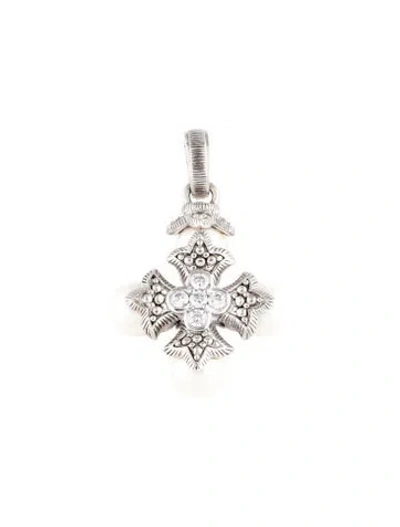 Pre-owned Judith Ripka Pearl & Cubic Zirconia Cross Pendant In Multi