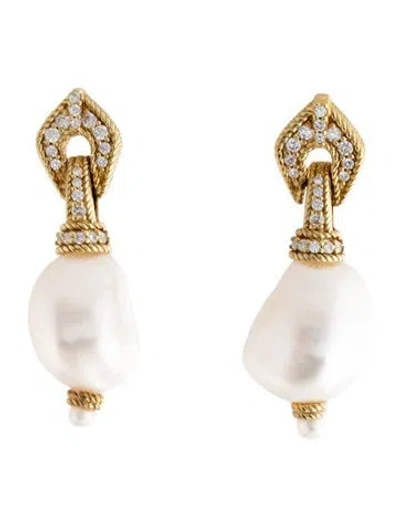 Pre-owned Judith Ripka Pearl & Cubic Zirconia Drop Earclip Earrings In Multicolor