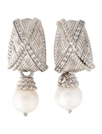 Pre-owned Judith Ripka Pearl & Cubic Zirconia Drop Earrings In Multicolor
