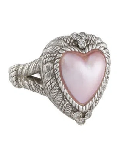 Pre-owned Judith Ripka Pearl & Cubic Zirconia Heart Cocktail Ring In Multi
