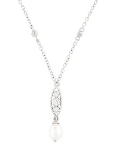 Pre-owned Judith Ripka Pearl & Cubic Zirconia Lariat Necklace, 20" In Transparent