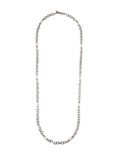 Pre-owned Judith Ripka Pearl & Cubic Zirconia Long Station Necklace In Multicolor