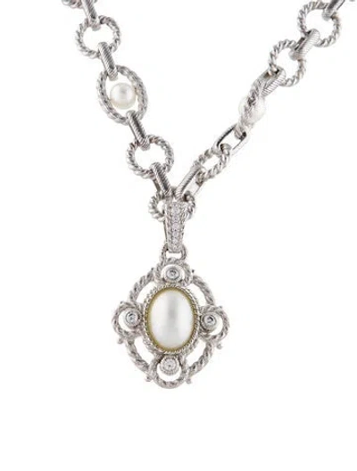 Pre-owned Judith Ripka Pearl & Cubic Zirconia Pendant Necklace, 18" In Multi