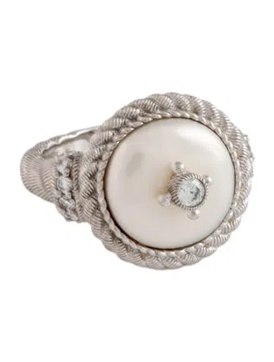 Pre-owned Judith Ripka Pearl & Cubic Zirconia Ring In Multicolor