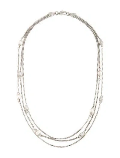 Pre-owned Judith Ripka Pearl & Cubic Zirconia Station Multistrand Necklace, 18.25" In Multicolor