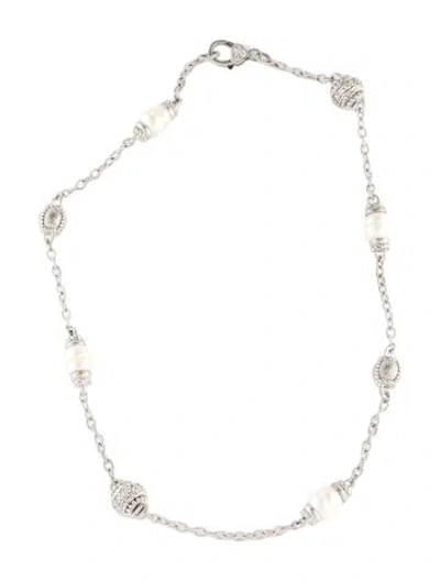 Pre-owned Judith Ripka Pearl & Cubic Zirconia Station Necklace, 18" In Transparent