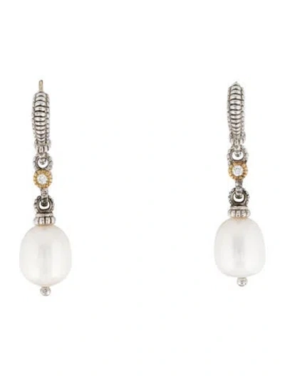 Pre-owned Judith Ripka Pearl & Diamond Drop Earrings In Multicolor