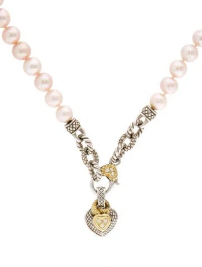 Pre-owned Judith Ripka Pearl & Diamond Pendant Necklace, 16" In Multi
