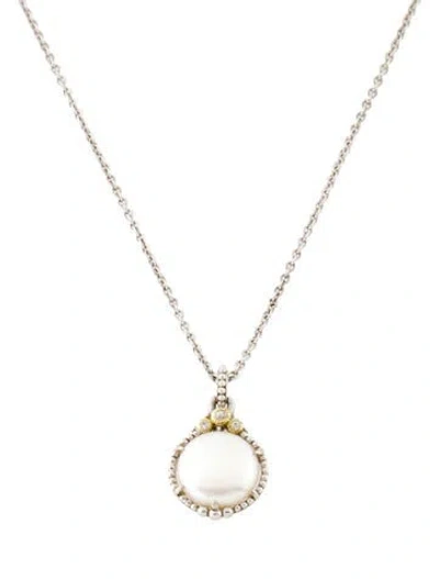Pre-owned Judith Ripka Pearl & Sapphire Pendant Necklace, 17" In Multicolor