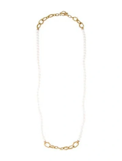 Pre-owned Judith Ripka Pearl & Sapphire Toggle Necklace, 36.25" In Multi