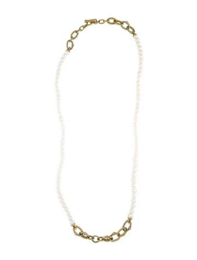 Pre-owned Judith Ripka Pearl Convertible Long Necklace, 36" In Multicolor