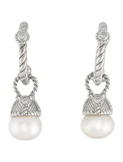 Pre-owned Judith Ripka Pearl Enhancer Cubic Zirconia Earclips In Multi