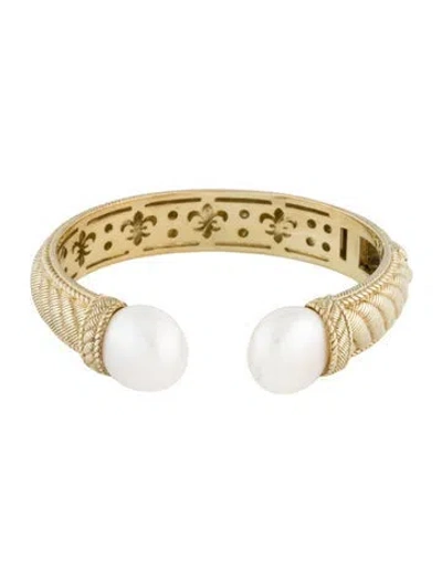 Pre-owned Judith Ripka Pearl Hinged Cuff, 6.25" In Multi