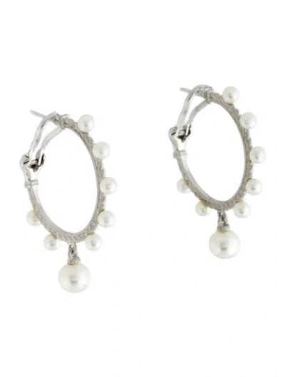Pre-owned Judith Ripka Pearl Hoop Earrings In Multicolor