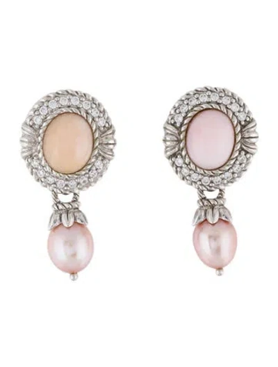 Pre-owned Judith Ripka Pearl, Opal & Cubic Zirconia Drop Earrings In Multi