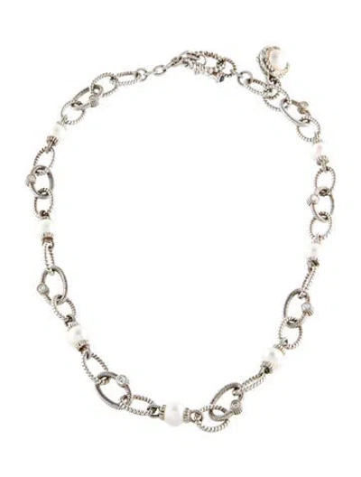 Pre-owned Judith Ripka Pearl, Sapphire & Cubic Zirconia Chain Necklace, 18" In Multi