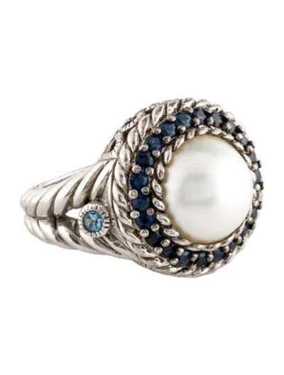 Pre-owned Judith Ripka Pearl, Sapphire & Topaz Ring In Multi