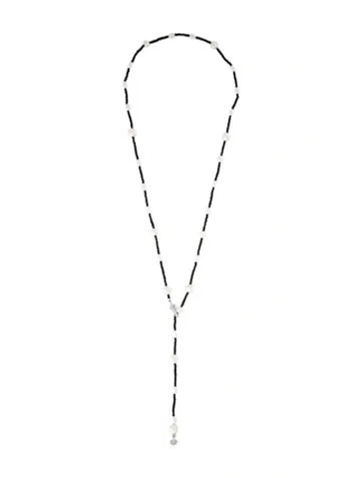 Pre-owned Judith Ripka Pearl, Spinel, & Cubic Zirconia Station Necklace, 36" In Multicolor
