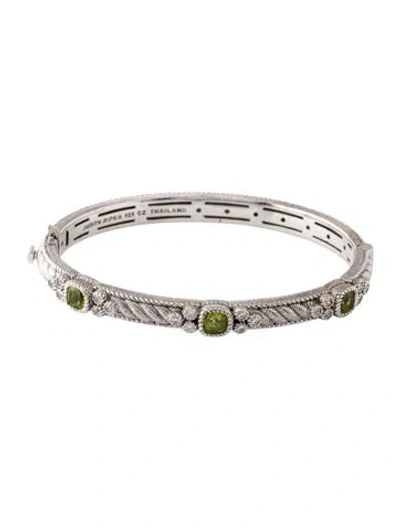 Pre-owned Judith Ripka Peridot & Cubic Zirconia Bangle, 7" In Multi