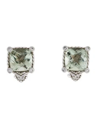 Pre-owned Judith Ripka Prasiolite & Cubic Zirconia Earclips In Multicolor