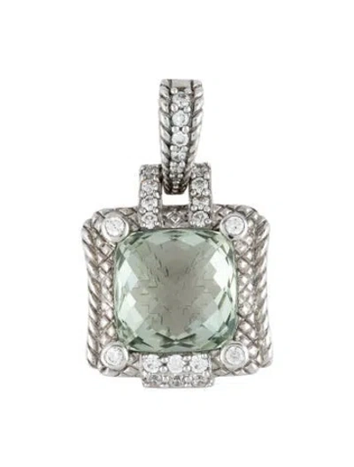 Pre-owned Judith Ripka Prasiolite & Cubic Zirconia Enhancer Pendant, 1.25" In Multicolor