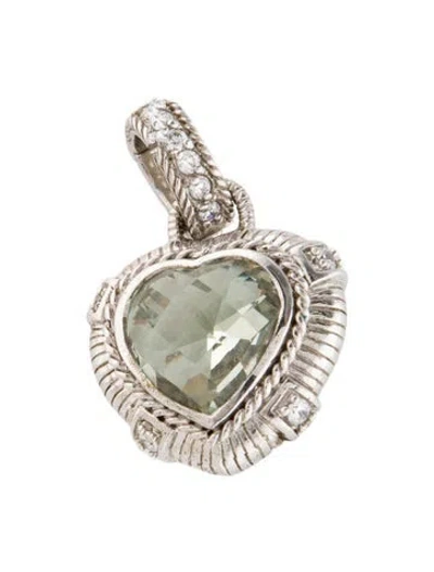 Pre-owned Judith Ripka Prasiolite & Cubic Zirconia Heart Pendant, 1" In Multi